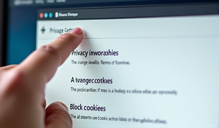 A person's hand interacting with a web browser's privacy settings, showing options to manage cookies.